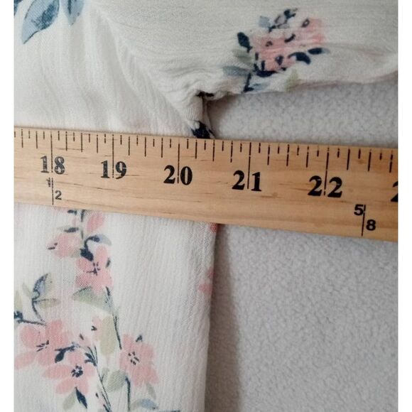 Hollister Top Blouse Womens Medium White Blue Pink Floral Bell Sleeves Drawstrin - Picture 7 of 10
